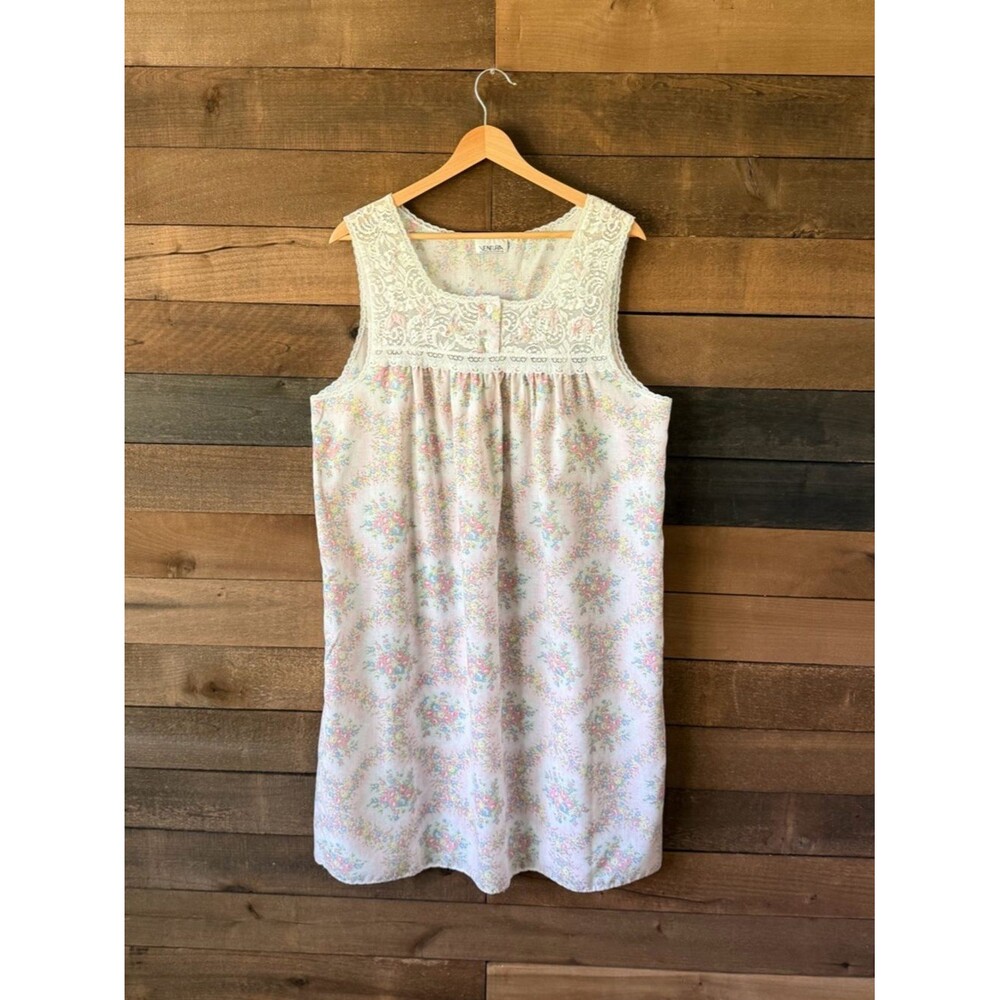 Vintage Floral Lace Trim Nightgown Cottagecore Prairie Slip Dress